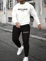 Outdoor shot of white long sleeve sweatshirt and black joggers with Milano print detail - XS / Top And Bottom (F4) / Black and White