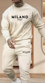 Detail of Milano Italy print on beige fleece tracksuit for a streetwear look - XS / Top And Bottom (F3) / Beige