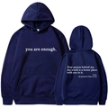 Dunkelblauer Fleece-Hoodie mit Textdruck und Kängurutasche in Vorder- und Rückansicht - S / Marineblau (311)