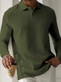 Men's long sleeve polo shirt in deep army green featuring a premium textured knit fabric - S / Army Green Wheat Pattern