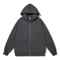 Men's dark grey zip-up hoodie featuring a drawstring hood and soft knitted fabric - S / Dark Gray