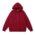 Men's casual burgundy zip-up hoodie featuring a drawstring hood and kangaroo pockets - S / Red