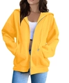 Felpa con cappuccio e zip giallo brillante da donna con coulisse e grandi tasche - Taglia S / Top / Giallo