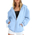 Felpa con cappuccio e zip azzurra da donna con coulisse e grandi tasche frontali - Taglia S / Top / Blu Chiaro