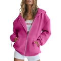 Felpa oversize magenta con cappuccio, zip frontale e ampie tasche laterali - Taglia S / Top / Rosso rosa