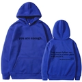 Royal blue hoodie with white motivational quotes featuring a drawstring and front pocket - S / Tops / Blue (312)