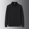 Detalle macro de sudadera negra para hombre con media cremallera, textura de canalé y cuello - M / Beige con etiqueta negra