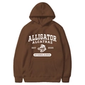 Brown alligator alcatraz hoodie with vintage graphic print and front kangaroo pocket - Coffee