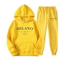 Bright yellow sports tracksuit with Milano Italia print and drawstring hoodie - XS / Top And Bottom / Bright yellow