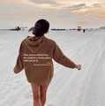 Oversized camel brown fleece hoodie with white inspirational text on the back - S / Tops / Coffee