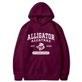 Classic burgundy hoodie with American style alligator alcatraz graphic and kangaroo pocket - Burgundy