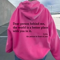 Pink oversized drawstring hoodie with black back slogan print for men and women - S / Tops / Rose Red 1