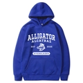 Blue hoodie for men and women featuring a vintage white alligator alcatraz graphic print - Blue
