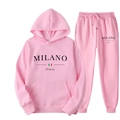 Pink men's hoodie and joggers set with Milano Italia print and Italian flag detail - XS / Top And Bottom / Pink (K13)