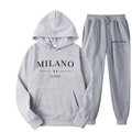 Men's light grey fleece tracksuit featuring Milano Italia print with hoodie and joggers - XS / Top And Bottom (K3) / Light Gray