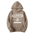 Earth tone oversized hoodie with Alligator Alcatraz print and front kangaroo pocket - Camel