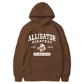 Classic dark brown kangaroo pocket hoodie with vintage Alligator Alcatraz graphic print - Coffee