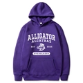 Deep purple hoodie with Alligator Alcatraz graphic print in white college style - Purple