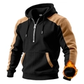 Detailansicht des Fleece-Futters und der gesteppten Textur eines Herren-Farbblock-Hoodies - S / Schwarz