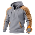 Detail des warmen Fleece-Futters und Color-Block-Designs auf dem Herren-Kapuzenpullover - S / Hellgrau