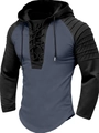 Détail du col en V à lacets et manches raglan sur un sweat à capuche bicolore pour homme - S / Gris