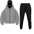 Men's casual sportswear set featuring grey zip hoodie with black joggers and balaclava - S / Top And Bottom / Gray