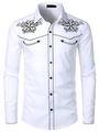 Detail of western style men's shirt with black star embroidery and white fabric - S / Tops / White (A-141-26)