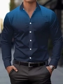 Detail of navy blue men's shirt featuring gradient light blue polka dots and white buttons - S / Navy Blue Gradient Polka Dot (ACS27)
