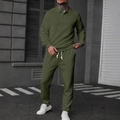 Completo uomo polo e pantaloni verde oliva con maglia a texture e cordoncino bianco - S / Verde Militare
