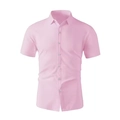 Camicia da uomo a maniche corte rosa chiaro vestibilità slim con colletto classico - S / Rosa