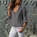 Damenbluse in Dunkelgrau mit langen Ärmeln und Reverskragen für Business-Casual-Look - S / Grau