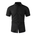 Camicia nera slim fit a maniche corte da uomo con colletto classico e chiusura a bottoni - S / Nero