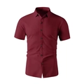 Camicia da uomo a maniche corte con colletto a rever in elegante rosso bordeaux - S / Rosso