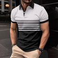 Heren polo met korte mouwen en zwart-witte kleurblokstrepen in casual stadsstijl - S / Zwart Wit Zeshoekige Textuur (DPL12) / Wit