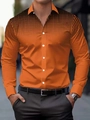Detail of men's orange long sleeve shirt with black polka dot gradient and classic lapel - S / Tops / Orange Gradient Polka Dot (ACS27)