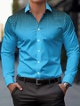 Close-up of royal blue slim fit men's shirt with black gradient polka dot shoulder patterns - S / Tops / Blue Gradient Polka Dot (ACS27)