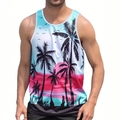 Detailed view of men's tropical sunset print tank top with white piping and ribbed hem - 6XL / Tropical Sunset Print (BX05)