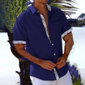 Herren Kurzarmhemd in Dunkelblau mit 3D-Druck und karierten Details am Kragen und Saum - S / Marineblau