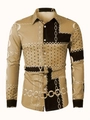 Detail of men's slim fit long sleeve shirt with chain print and contrast stitching - S / Top (ACS02) / Yellow
