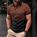 Detail of men's polo shirt featuring brown gradient stripes and honeycomb texture - S / Top (DPL12) / Brown