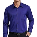 Detailed view of deep blue men's casual long sleeve shirt with pocket and collar - S / Tops / Sapphire Blue