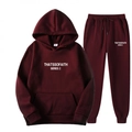 Dark red two-piece tracksuit with hoodie and sweatpants featuring white series print - XS / Top And Bottom / Burgundy