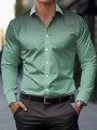 Close-up detail of green men's slim fit shirt with black gradient polka dot print - S / Tops / Green Gradient Polka Dot (ACS27)