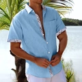 Detailansicht von blauem Herren-Kurzarmhemd mit Karomuster an Kragen und Ärmelbündchen - S / Blau