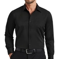 Detailed close-up of a men's black slim fit dress shirt with classic collar and pocket - S / Tops / Black