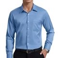 Detail shot of the chest pocket and smooth fabric of the men's light blue casual shirt - S / Tops / Blue