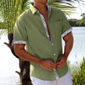 Detailaufnahme von Herren-Sommerhemd mit schickem grauem Karomuster an Kragen und Ärmeln - S / Grün