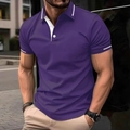 Detail of dark purple polo shirt featuring white striped cuffs and a contrasting inner placket - S / Top (DPL13) / Purple