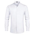 Detail of white mandarin collar shirt showing chest pocket and smooth fabric texture - S / Tops / White