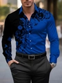 Detail view of men's slim fit shirt featuring blue floral print and hummingbird pattern - S / Top (ACS03) / Blue